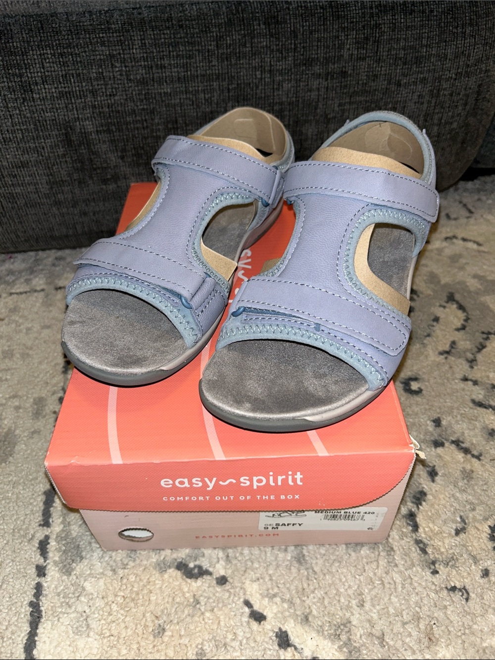 Easy Spirit Saffy Light Blue Hook-and-Loop Comfort Sandals